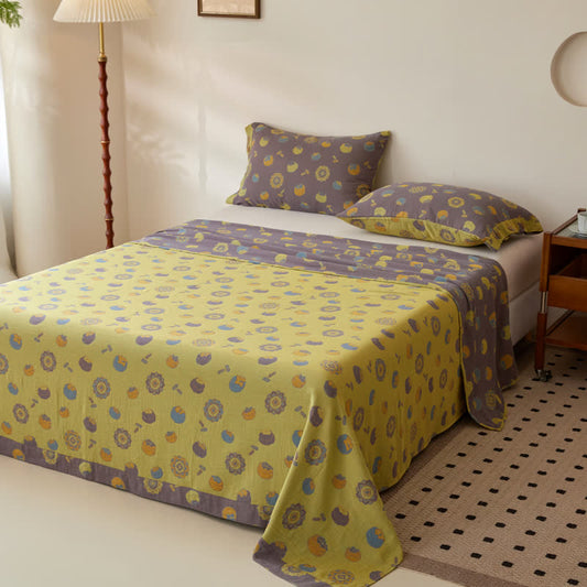 Vintage Persimmon Cotton Gauze Yarn-dyed Reversible Coverlet