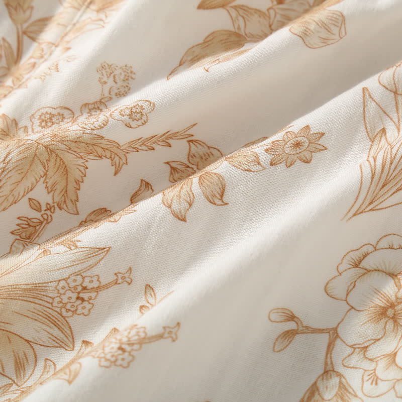 Elegant Floral Cotton Double-layer Gauze Loungewear Set