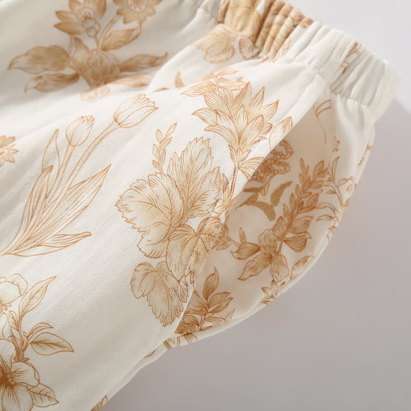 Elegant Floral Cotton Double-layer Gauze Loungewear Set