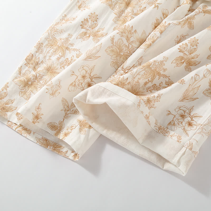 Elegant Floral Cotton Double-layer Gauze Loungewear Set