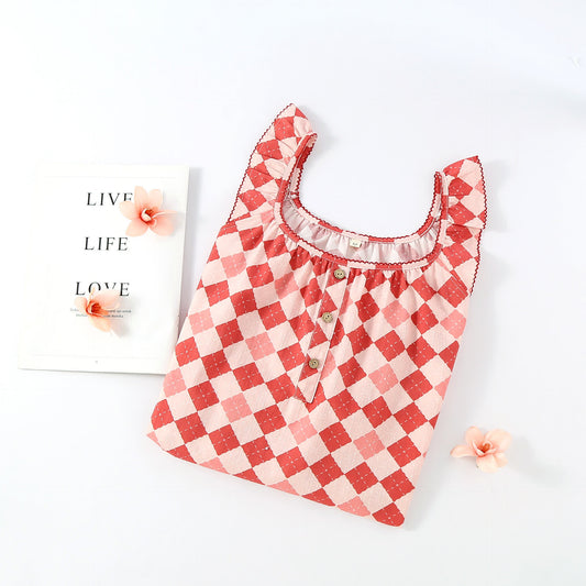 Sweet Diamond Pattern Cotton Gauze Camisole Nightwear