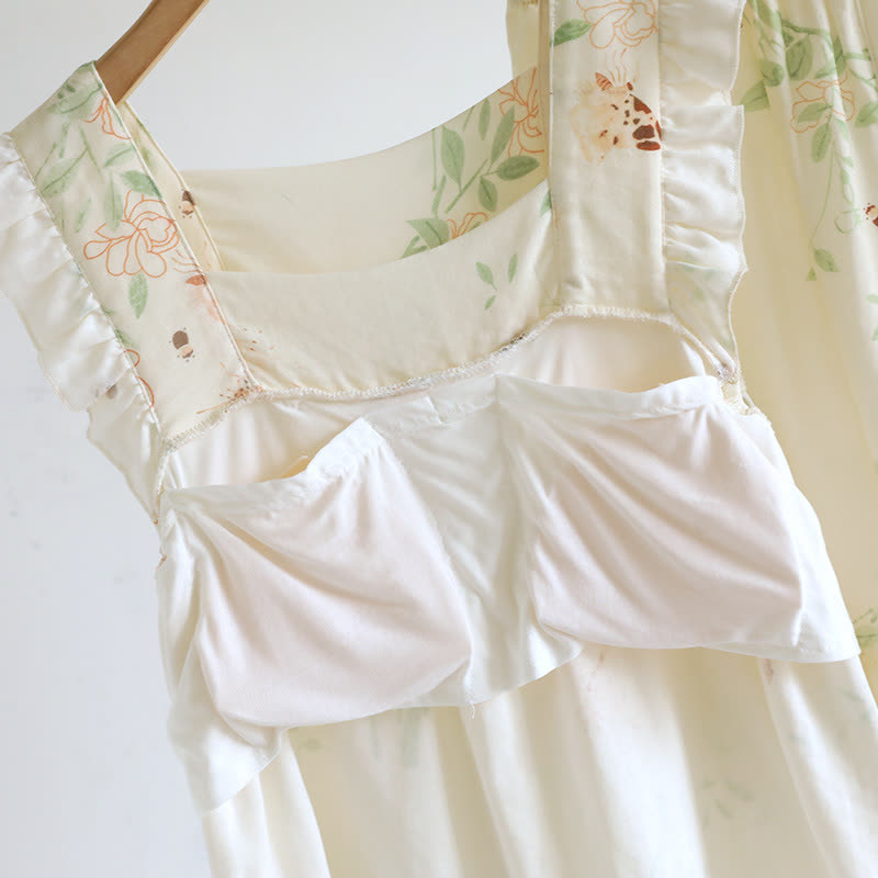 Floral Butterfly Ruffle Padded Camisole Loungewear Set