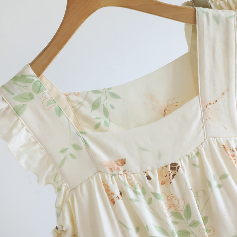 Floral Butterfly Ruffle Padded Camisole Loungewear Set