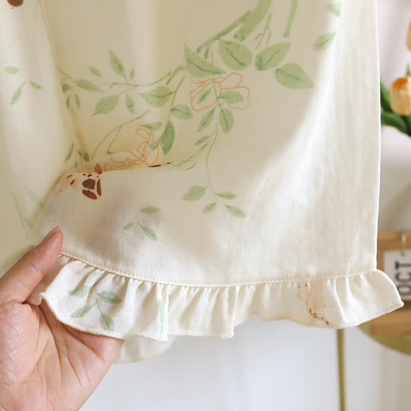 Floral Butterfly Ruffle Padded Camisole Loungewear Set