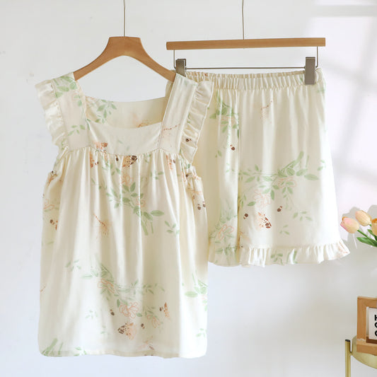 Floral Butterfly Ruffle Padded Camisole Loungewear Set