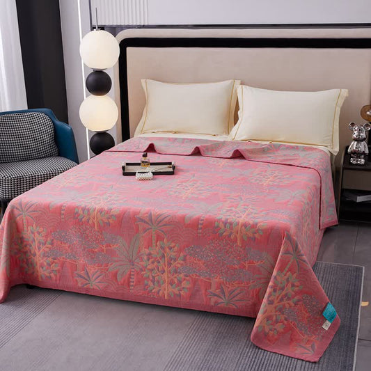 Pink Tropical Style Cotton Yarn-dyed Quilt