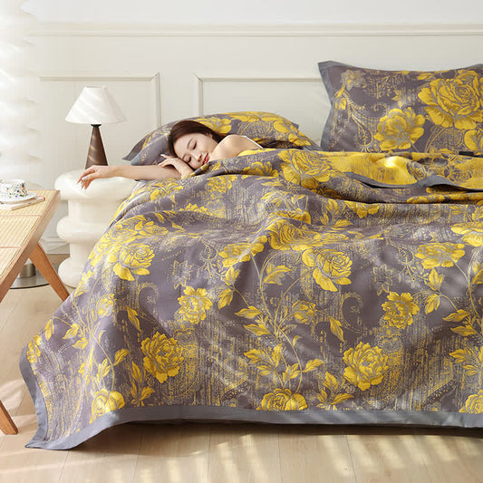 Peony Cotton Jacquard Reversible Quilt