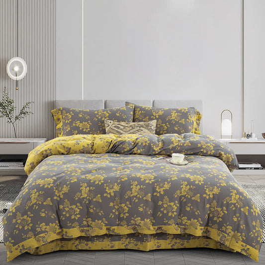 Rustic Floral Cotton Gauze Jacquard Bedding Set(4pcs)