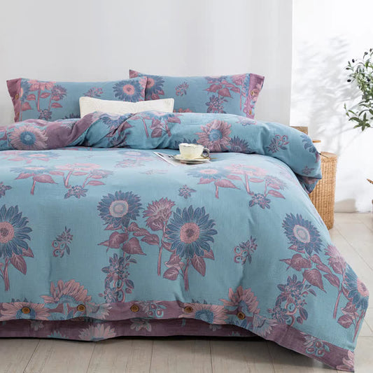 Sunflower Cotton Gauze Jacquard Bedding Set(4pcs)