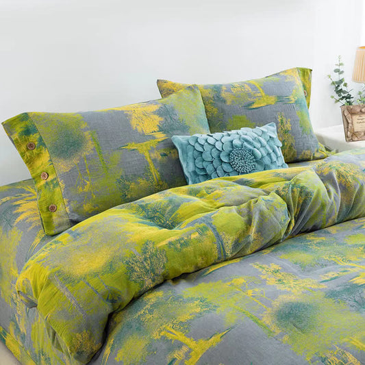 Tree Print Cotton Gauze Jacquard Bedding Set(4pcs)