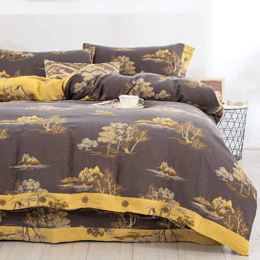 Landscape Print Cotton Gauze Jacquard Bedding Set(4pcs)