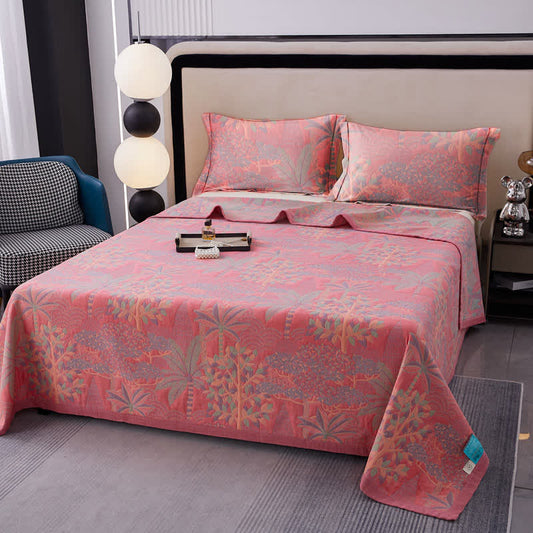 Pink Tropical Style Cotton Yarn-dyed Quilt