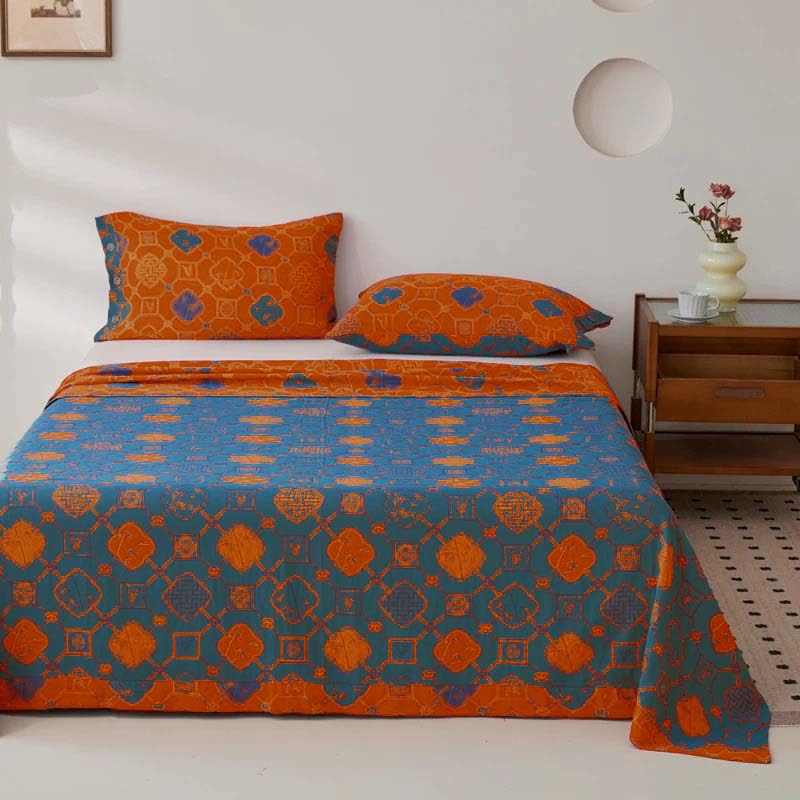 Retro Cotton Gauze Yarn-dyed Jacquard Reversible Coverlet