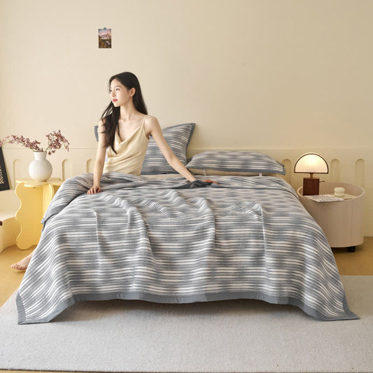 Stripe Print Cotton Muslin Bedspread