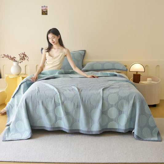 Geometric Circle Print Cotton Muslin Bedspread