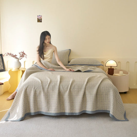 Geometric Grid Cotton Muslin Bedspread