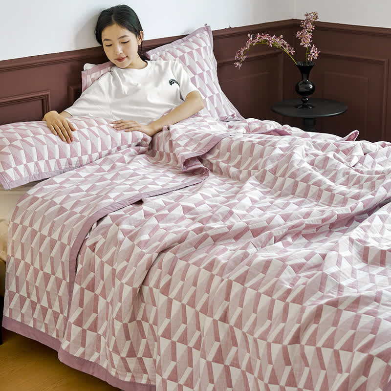 Nordic Style Geometric Cotton Muslin Bedspread
