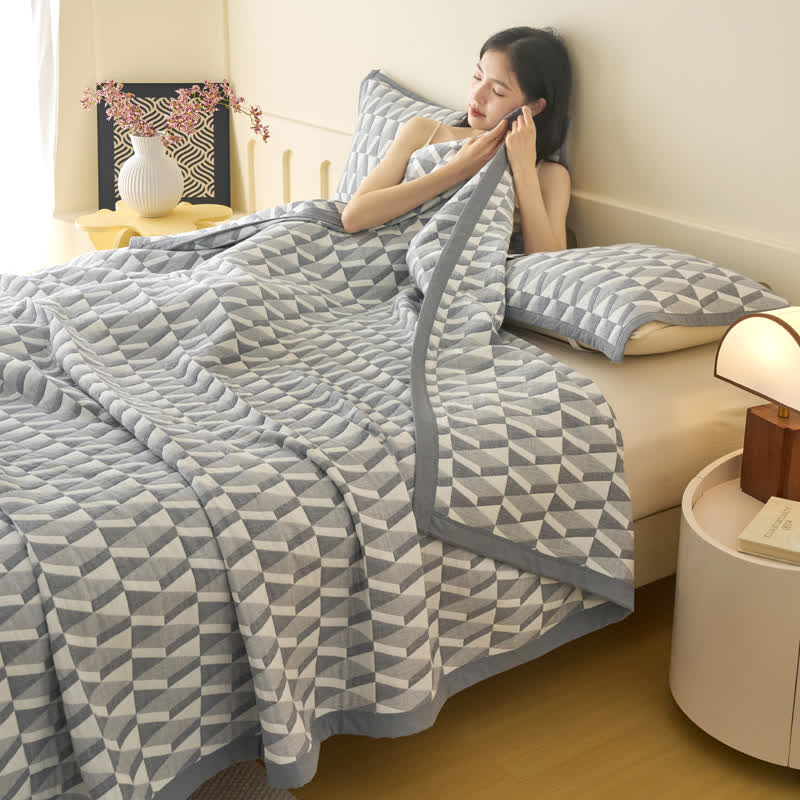 Nordic Style Geometric Cotton Muslin Bedspread