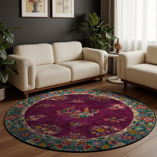 Vintage Floral Round-shaped Indoor Outdoor Rug
