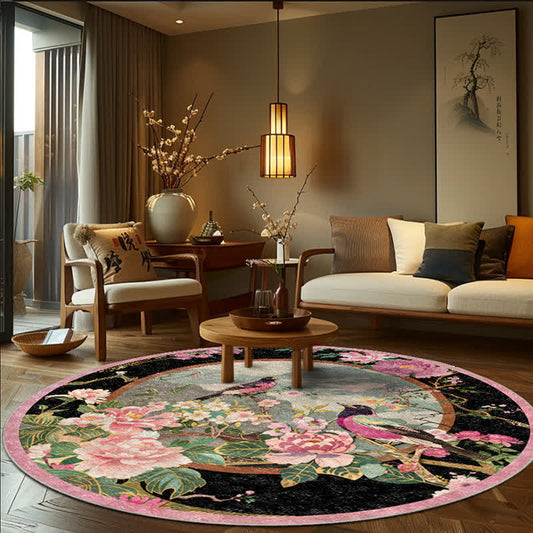 Floral Bird Round-shaped Anti-slip Area Rug