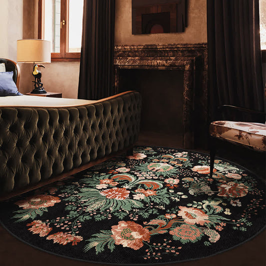 Waterproof Vintage Floral Round-shaped Area Rug