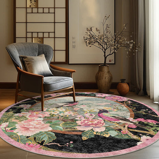 Floral Bird Round-shaped Anti-slip Area Rug