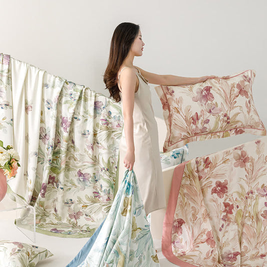 Orchid Print Cool Natural Fiber Bedspread