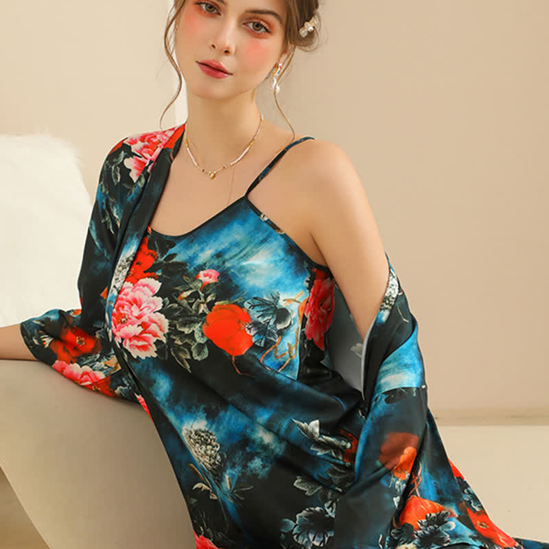 Luxurious Peony Kimono Bathrobe Set