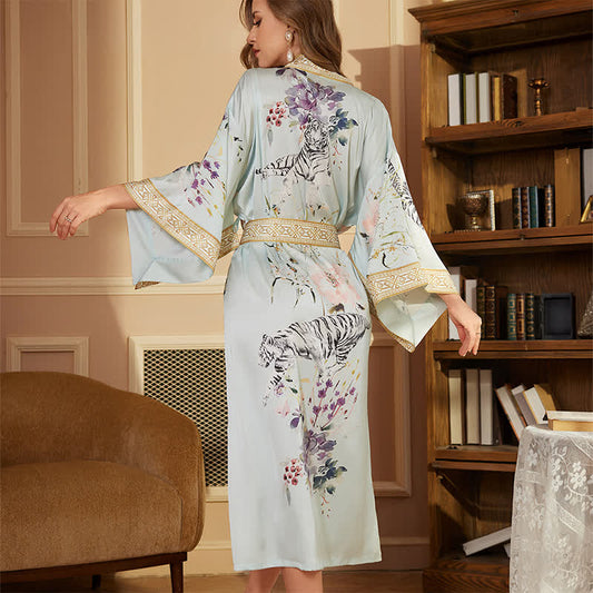 Oriental Tiger Floral Kimono Bathrobe