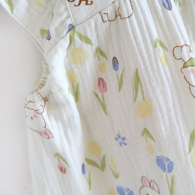 Floral Rabbit Flutter Sleeve Loungewear Set