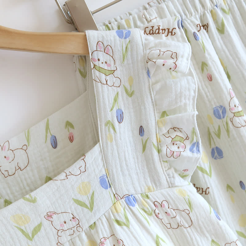 Floral Rabbit Flutter Sleeve Loungewear Set