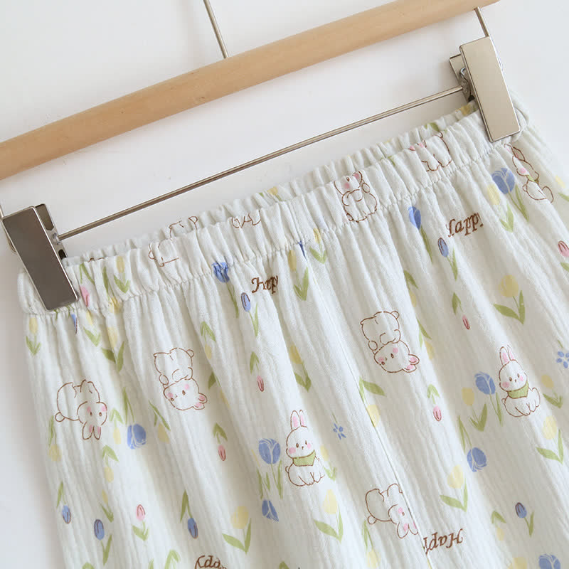 Floral Rabbit Flutter Sleeve Loungewear Set