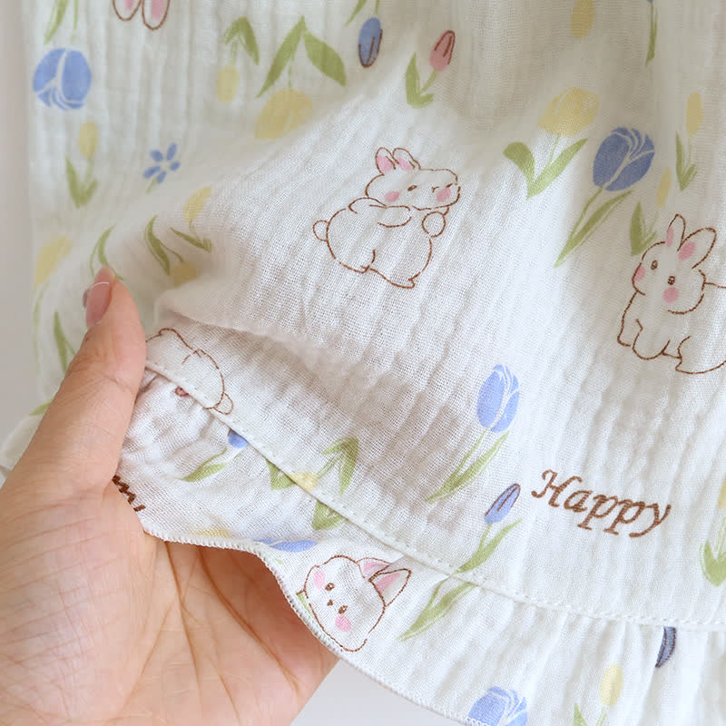 Floral Rabbit Flutter Sleeve Loungewear Set