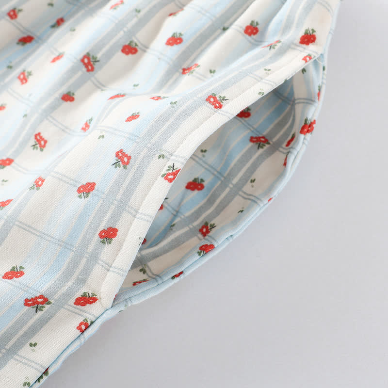 Red Floral Flutter Sleeve Cotton Sleepwear