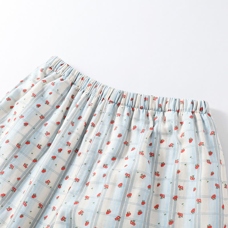 Red Floral Flutter Sleeve Cotton Sleepwear