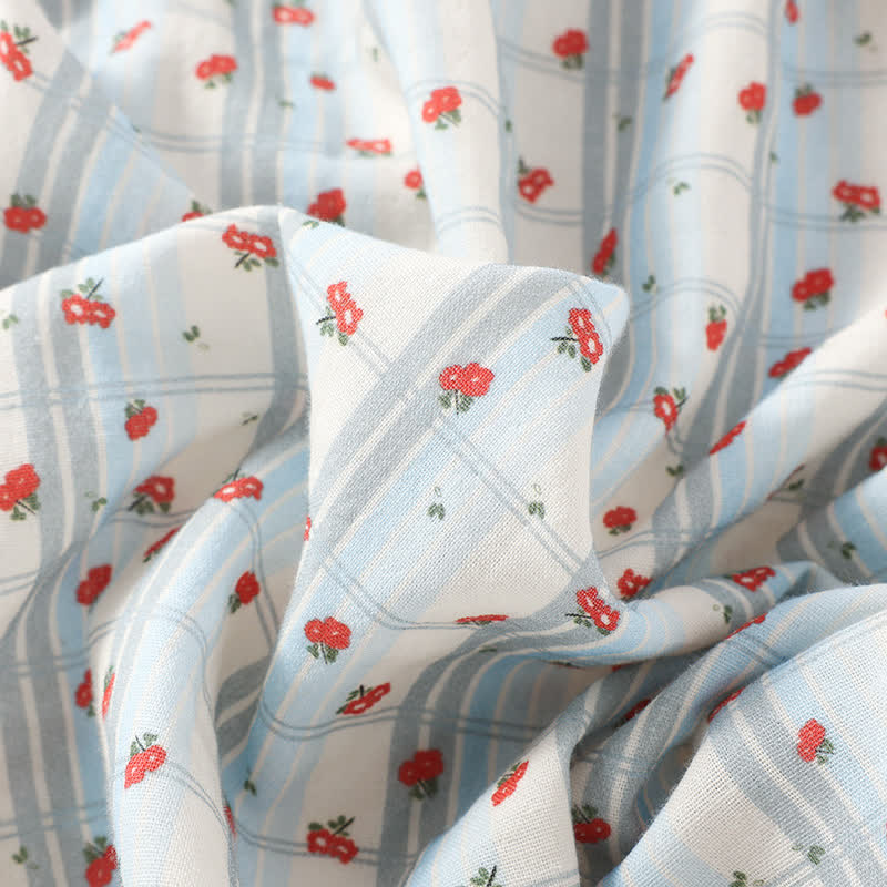 Red Floral Flutter Sleeve Cotton Sleepwear