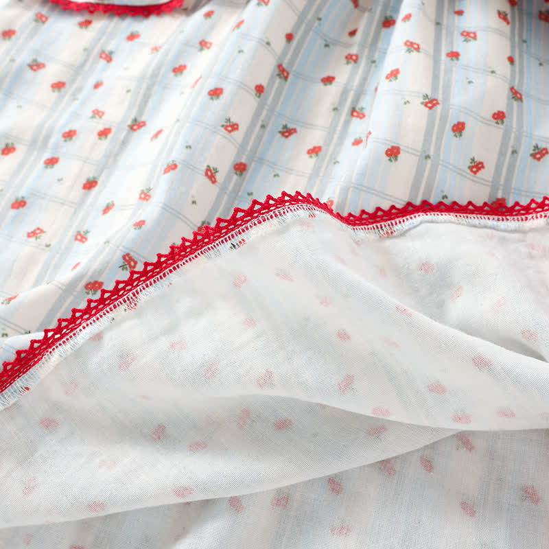 Red Floral Flutter Sleeve Cotton Sleepwear