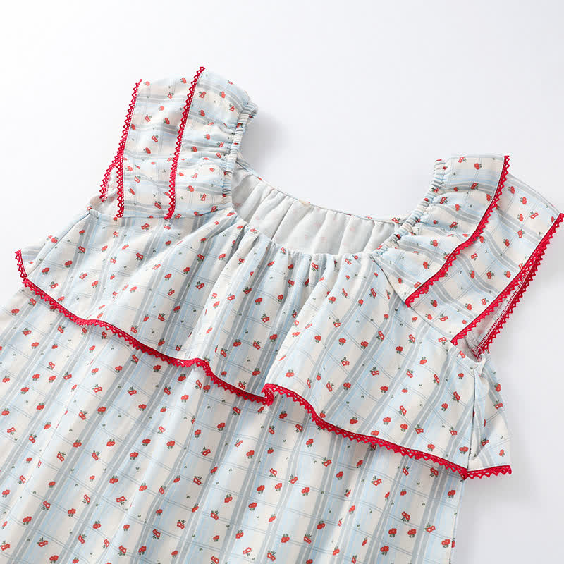 Red Floral Flutter Sleeve Cotton Sleepwear