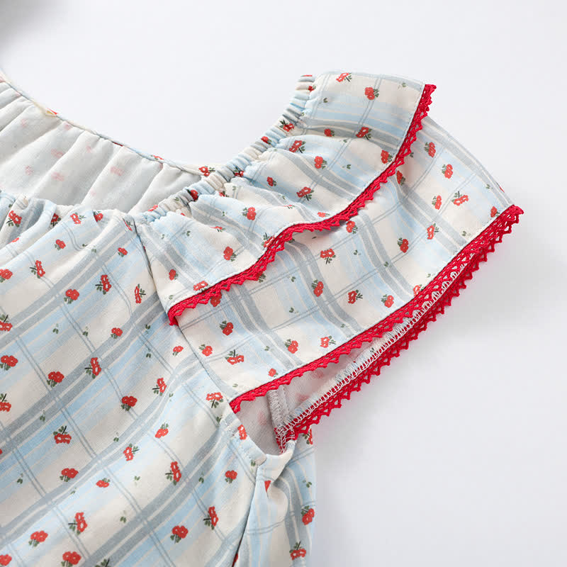 Red Floral Flutter Sleeve Cotton Sleepwear