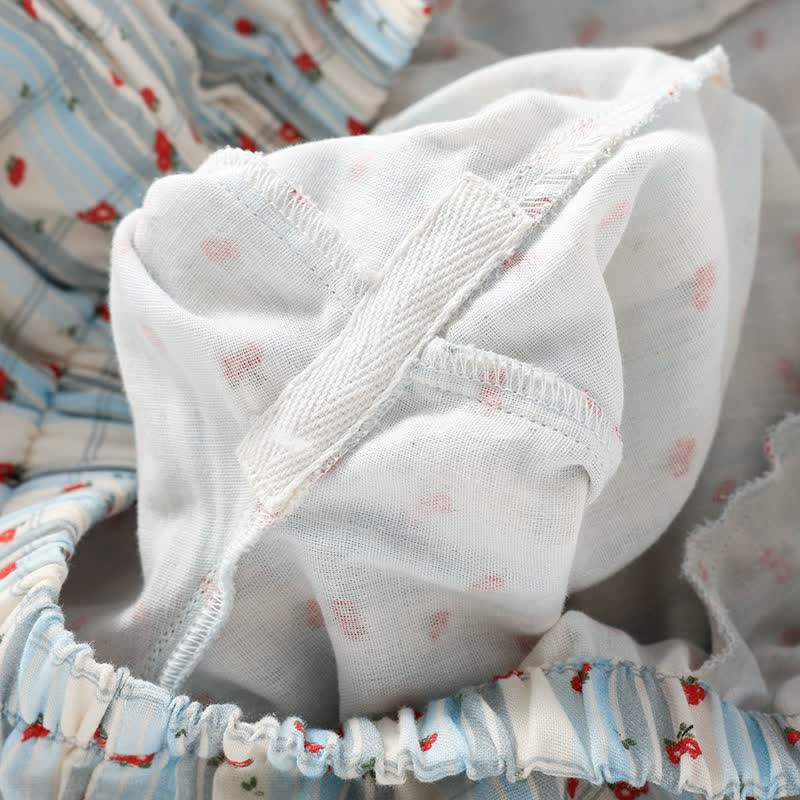 Red Floral Flutter Sleeve Cotton Sleepwear