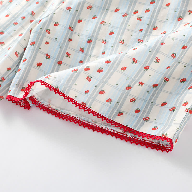 Red Floral Flutter Sleeve Cotton Sleepwear