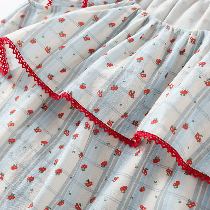 Red Floral Flutter Sleeve Cotton Sleepwear