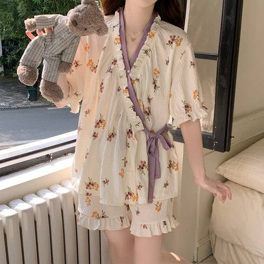 Floral Ruffle Sleeve Pajama Set