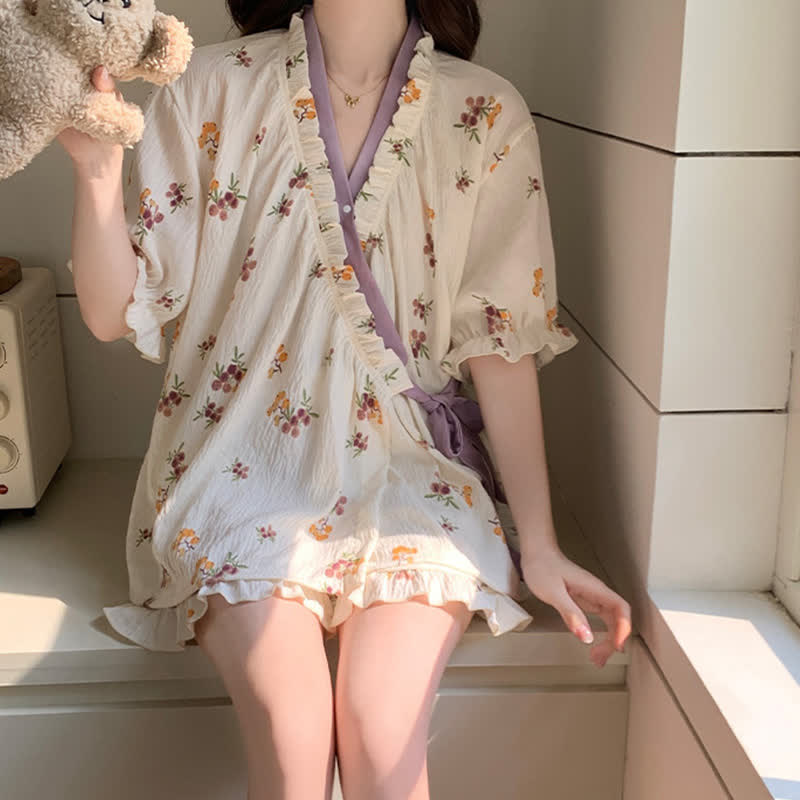 Floral Ruffle Sleeve Pajama Set