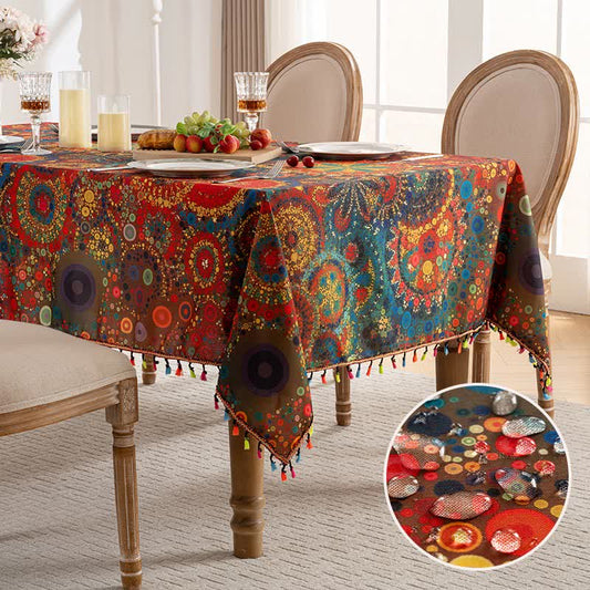 Waterproof Bright Mandala Rectangle Tablecloth