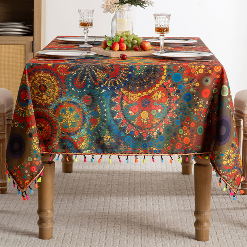 Waterproof Bright Mandala Rectangle Tablecloth