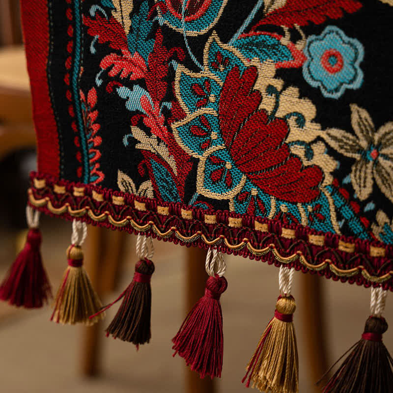 Vintage Tassel Jacquard Floral Table Runner