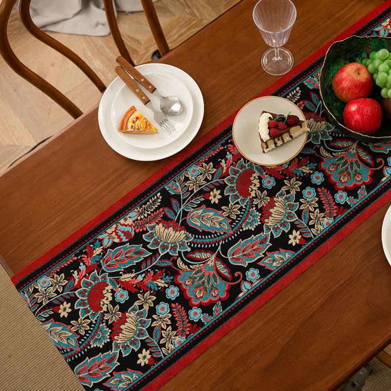 Vintage Tassel Jacquard Floral Table Runner