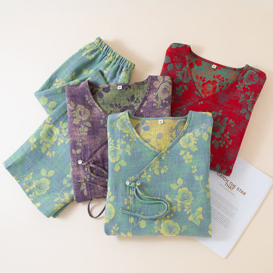 Rose Jacquard Cotton Gauze Sleepwear Set