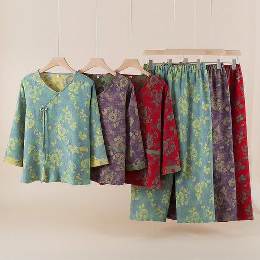 Rose Jacquard Cotton Gauze Sleepwear Set